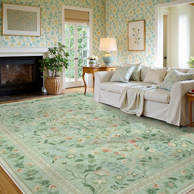Lahome Floral 9 x 12 Area Rugs for Living Room, Vintage Botanical Print - Image 3