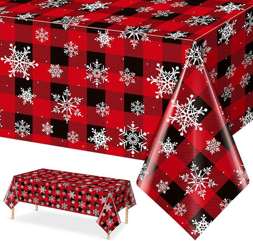 1 Pieces Red and Black Buffalo Plaid Merry Christmas Party Tablecloth by JectivsPartyDecorations