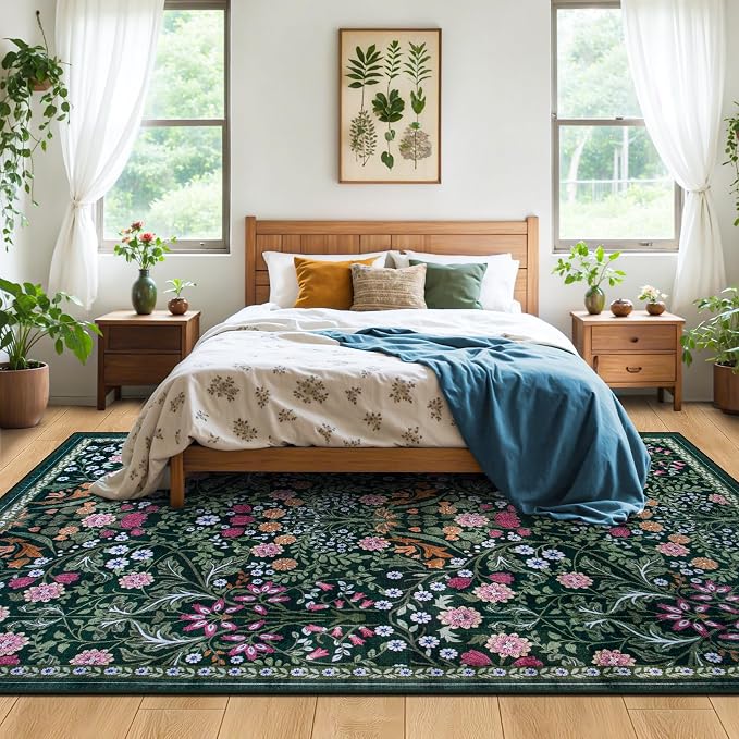 10x14 Area Rugs for Living Room: Floral Washable Rug Vintage Large Soft Boho - Image 3