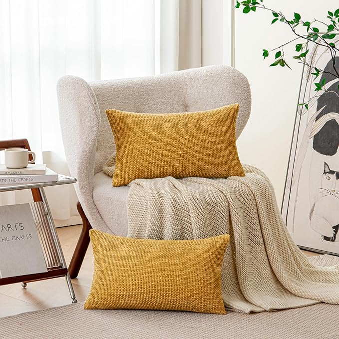 a moment Fall Mustard Yellow Chenille Throw Pillow Covers 12x20 Inch Pack of 2 - Image 2