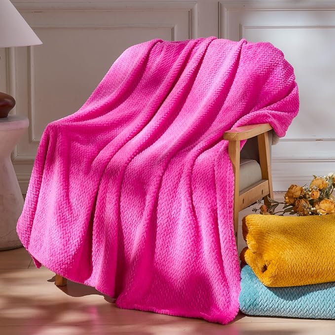NEWCOSPLAY Super Soft King Blanket Hot Pink Premium Silky Flannel Fleece Leaves - Image 2