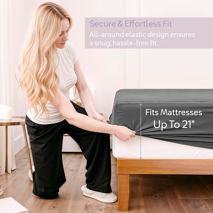 Hearth & Harbor Full Size Quilted Fitted Mattress Pad Cover, 100% Waterproof - Image 4