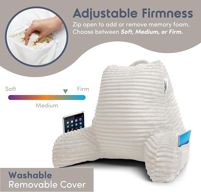 Nestl Reading Pillow with Shredded Memory Foam, Luxe Cut Plush Back Pillow - Image 3
