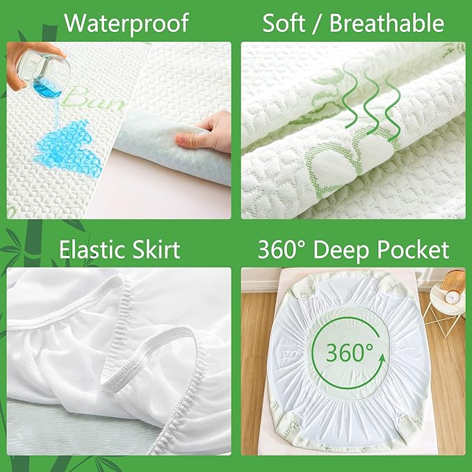 GOONIK Twin Size Mattress Protector, Breathable Bamboo Viscose Waterproof Twin - Image 3