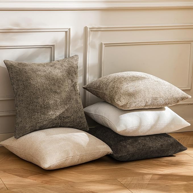 a moment Brown Chenille Throw Pillow Covers 18x18 Inch Pack of 2 Modern - Image 5