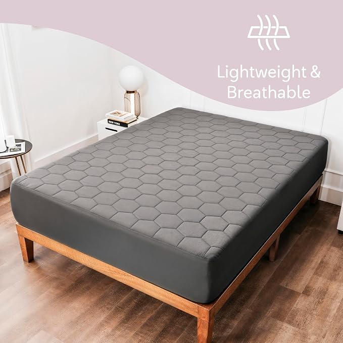 Hearth & Harbor 2 Pack King Size Quilted Fitted Mattress Pad Cover, 100% - Image 3