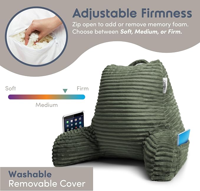 Nestl Reading Pillow with Shredded Memory Foam, Luxe Cut Plush Back Pillow - Image 4