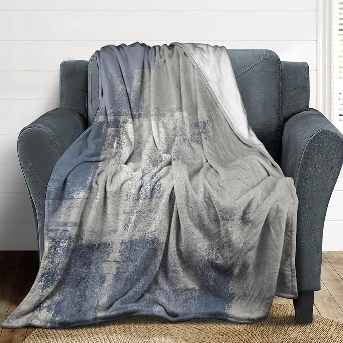 Abstract Gradient Blanket, Modern Fashion Art Blue Grey Painting Strokes - Image 3