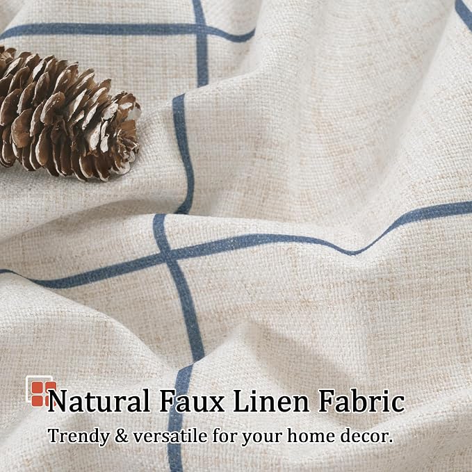 Navy Blue Plaid Patterned Curtains Thermal Insulated - Image 5