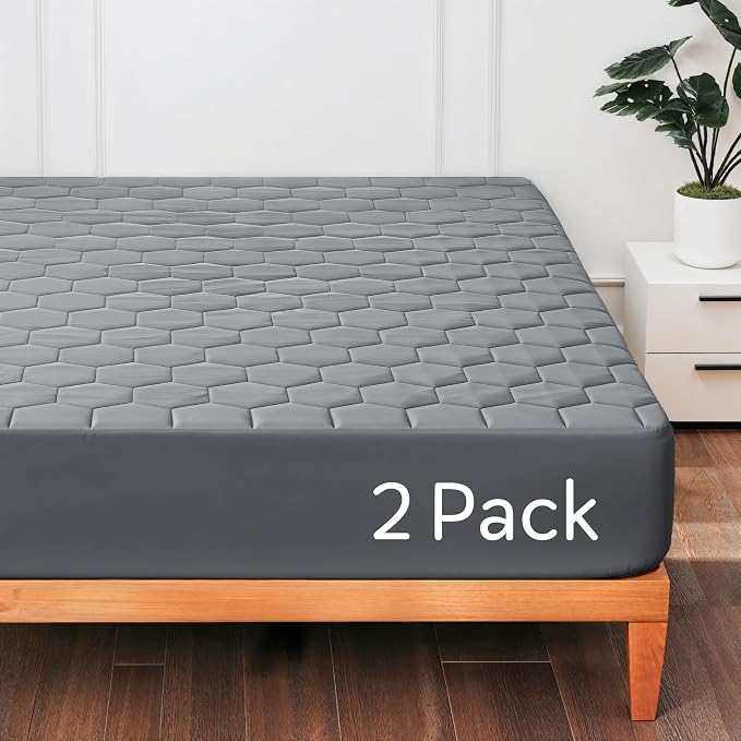Hearth & Harbor 2 Pack King Size Quilted Fitted Mattress Pad Cover, 100% by HearthHarbor