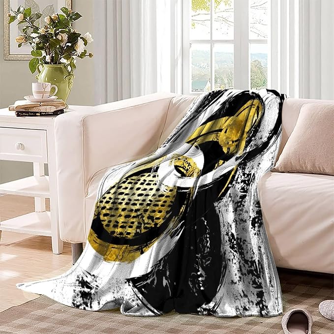 Black White Flannel Fleece Blanket 50x60inch, Abstract Modern Oil Painting Art - Image 3