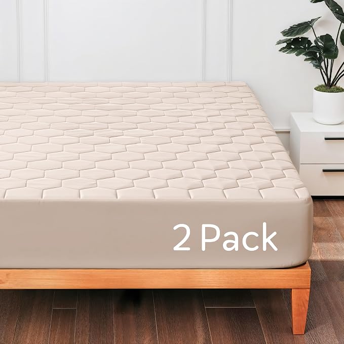 Hearth & Harbor 2 Pack Twin Size Quilted Fitted Mattress Pad Cover, 100% by HearthHarbor