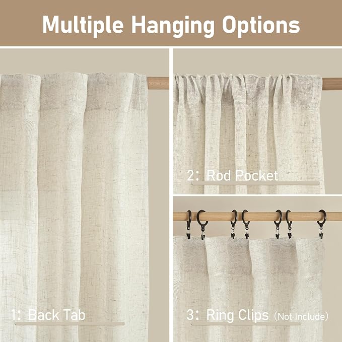 LAMIT Natural Semi Sheer Linen Curtains, Cream Ivory Light Filtering Panels - Image 3