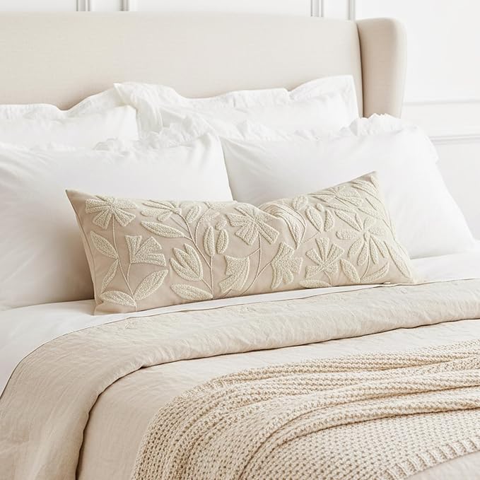 BlissBlush Light Beige Velvet Decorative Long Lumbar Pillow Cover 14x36 by BlissBlush