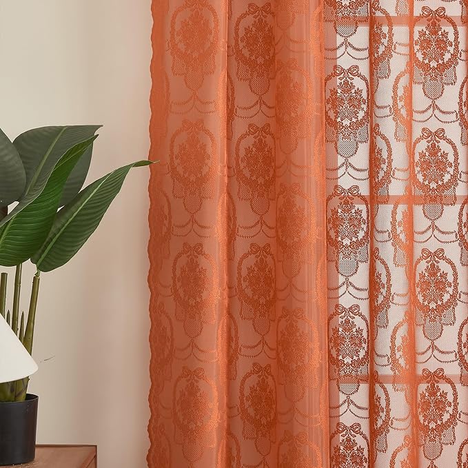 Burnt Orange Lace French Delicacy Curtains 96 Inches Long -Rod Pocket Luxury - Image 7