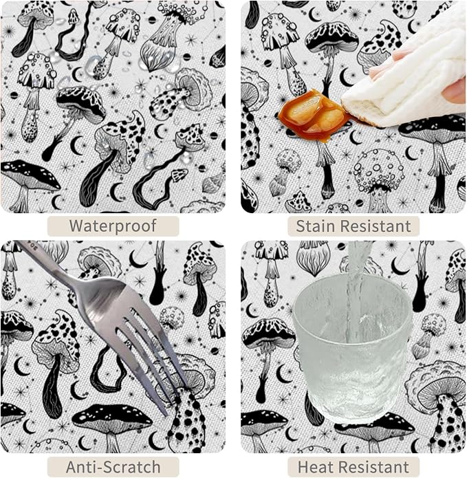 54x78inches Mushroom Tablecloth Retro 70s 60s Hippie Black and White Mushroom - Image 4