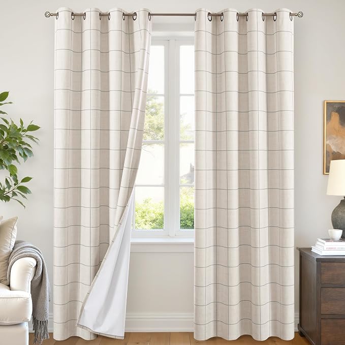 Grey Linen Blackout Curtains for Living Room by Lajode
