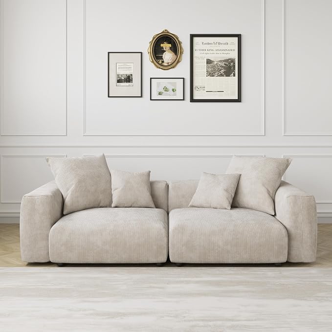 JACH 102" Sectional Couch with 4 Pillows, Corduroy Modular Sectional Sofa by Unknown