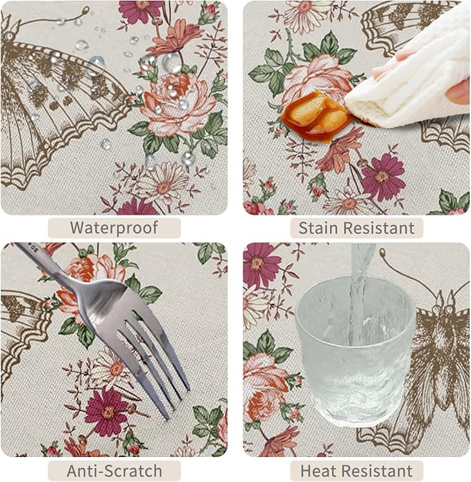 54x108inches Floral Rectangle Tablecloth Red Rose Flower Butterfly Printed - Image 4