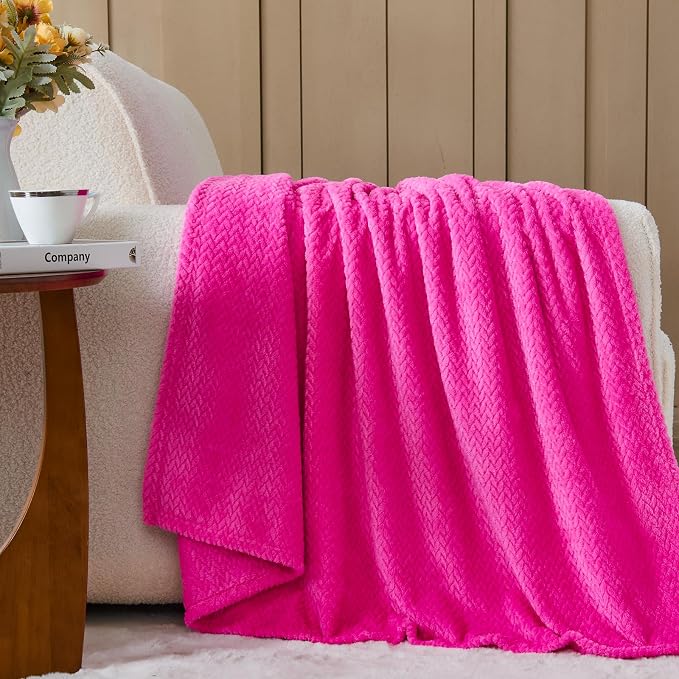 NEWCOSPLAY Super Soft King Blanket Hot Pink Premium Silky Flannel Fleece Leaves - Image 8