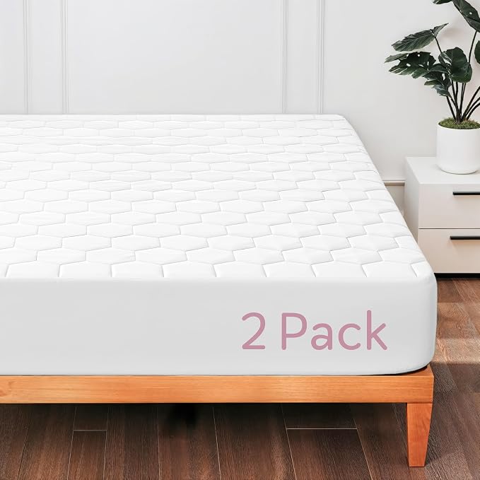 Hearth & Harbor 2 Pack Twin Size Quilted Fitted Mattress Pad Cover, 100% by HearthHarbor