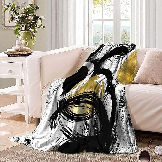 Black White Modern Abstract Fleece Blanket - Image 3