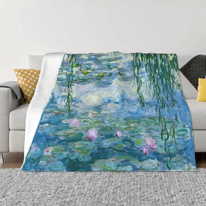 Monet Water Lilies Soft Blanket All Season Fuzzy Throw Warm Lightweight Blanket by mutakin