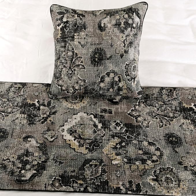 The HomeCentric Handmade Black & Grey Twin 53 x 18 inch Bed Runner - Image 5