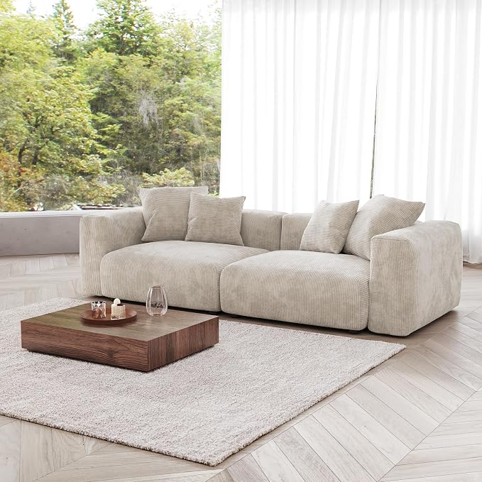 JACH 102" Sectional Couch with 4 Pillows, Corduroy Modular Sectional Sofa - Image 5