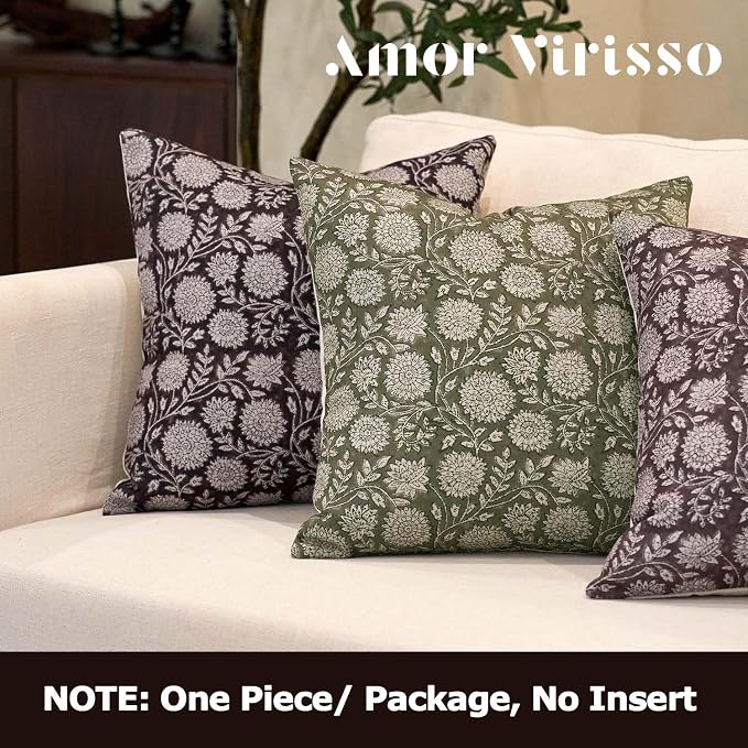 Amor Virisso Floral Pillow Covers 20x20 Throw Pillow Covers Vintage Block Print - Image 4