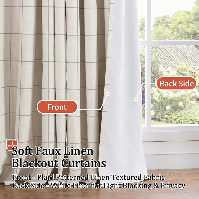 Grey Plaid Linen Blackout Curtains - Image 3
