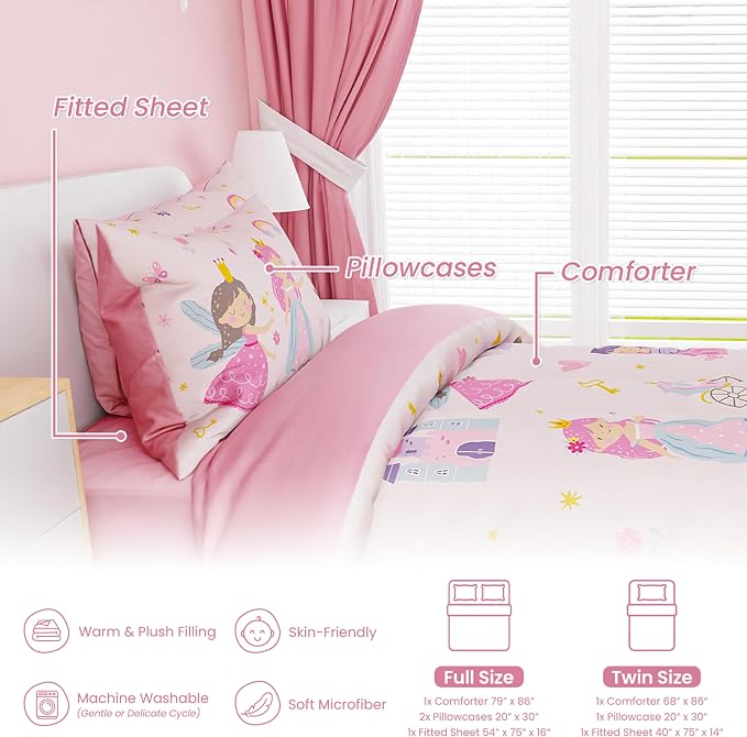 SANDJEST Princess Comforter Set Full Size 98x86in - Image 3