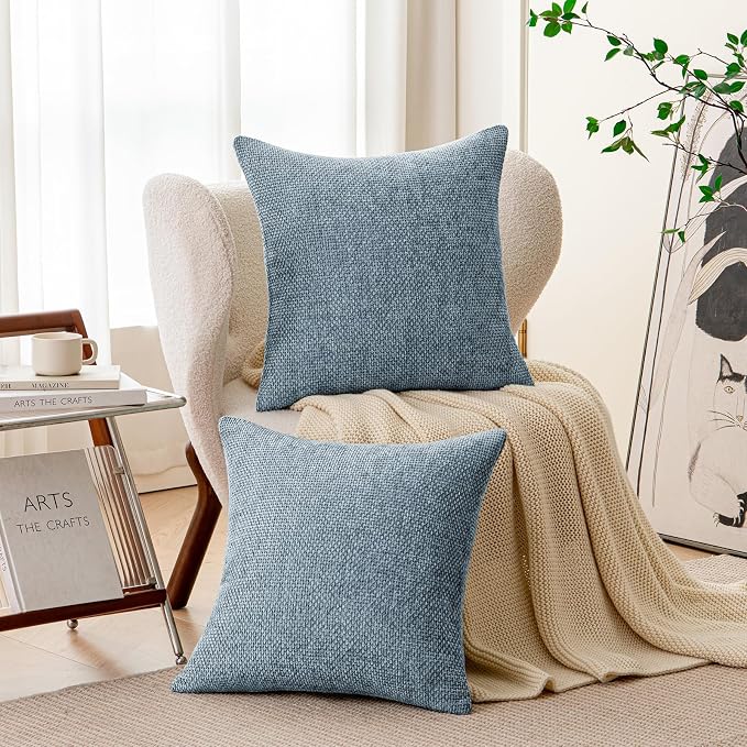 a moment Blue Chenille Throw Pillow Covers 20x20 Inch Pack of 2 Modern - Image 2