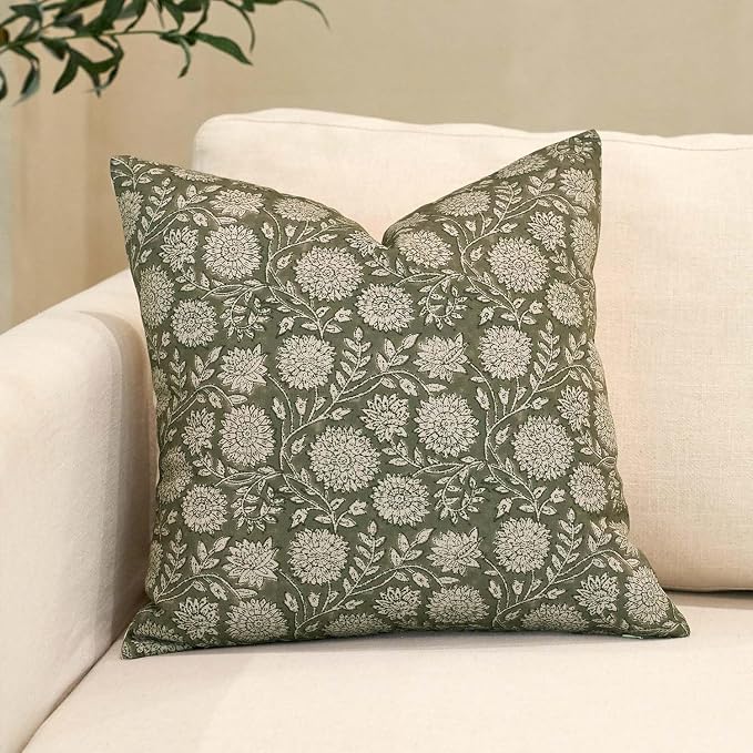 Amor Virisso Floral Pillow Covers 24x24 Throw Pillow Covers Vintage Block Print by AffordableFloralPrintMaker