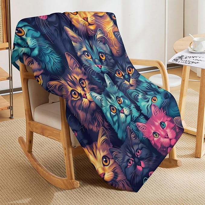 Funny Colorful Cat Print Blanket Kawaii Kitty Animal Throw Blankets Gifts - Image 4