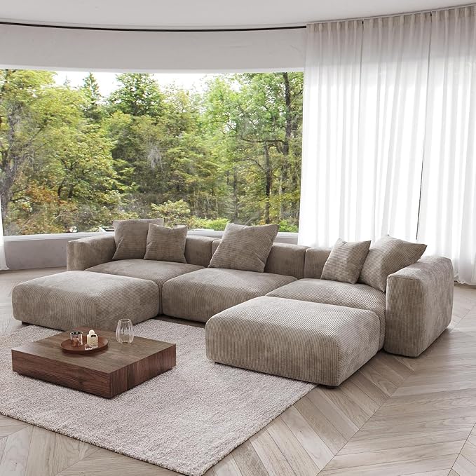 JACH 141" Oversized Modular Sectional Couch, Deep 3-Seats Corduroy Sofa by Unknown