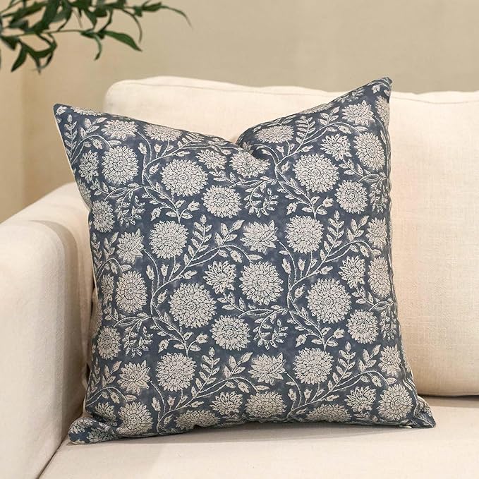 Amor Virisso Floral Pillow Covers 18x18 Throw Pillow Covers Vintage Block Print by AffordableFloralPrintMaker