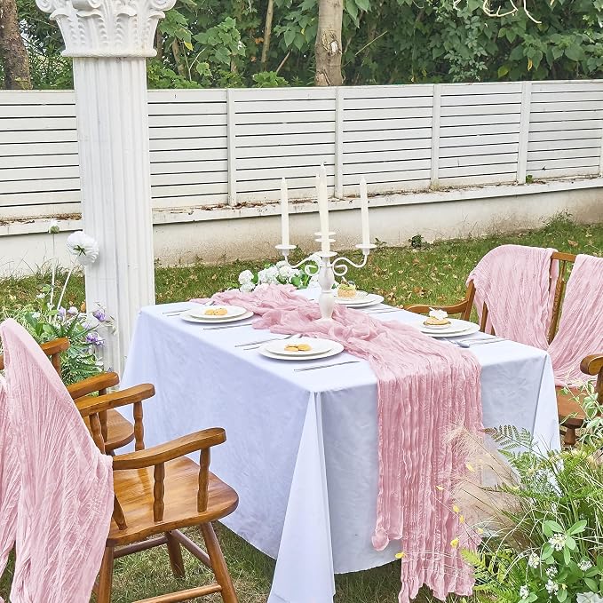 IVAPUPU 1 Pcs Cheesecloth Table Runner - 10ft Pink Boho Gauze Cheese Cloth - Image 2
