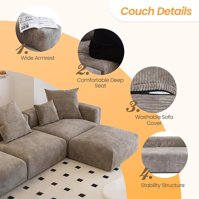 JACH 141" Oversized Modular Sectional Couch, Deep 3-Seats Corduroy Sofa - Image 3