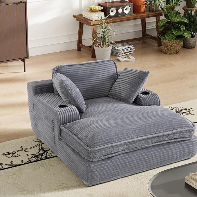 67" Chaise Lounge Chair Indoor, Cozy Oversized Fluffy Sofa by Unknown