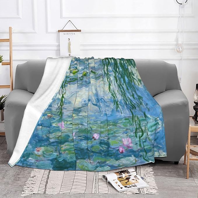 Monet Water Lilies Soft Blanket All Season Fuzzy Throw Warm Lightweight Blanket - Image 2