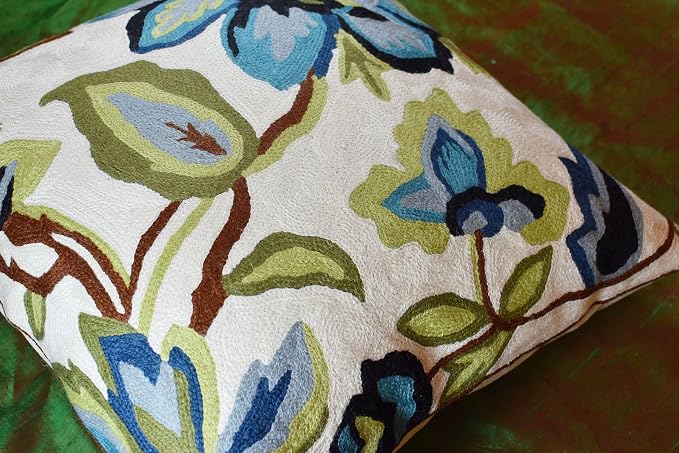 Modern Cream Decorative Floral Pillow Cover Needlepoint White Flower Hand - Image 4