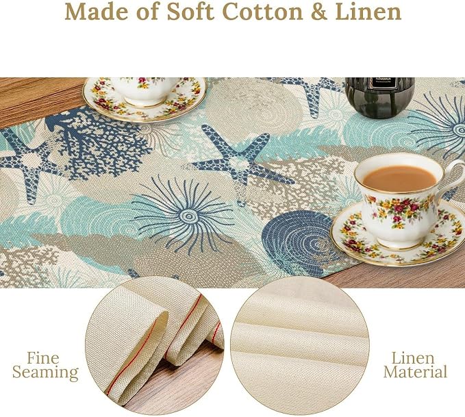 Ocean Starfish Table Runner, Coastal Coral Starfish Seaside Nautical Beach - Image 5