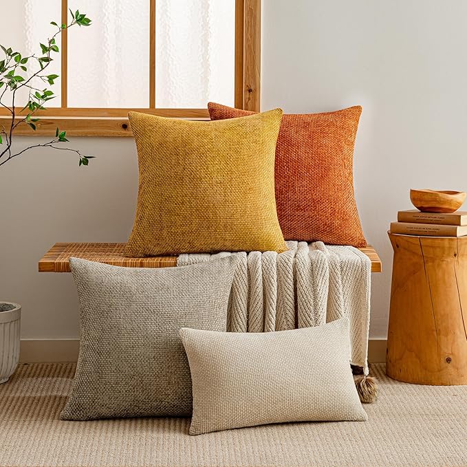 a moment Fall Mustard Yellow Chenille Throw Pillow Covers 12x20 Inch Pack of 2 - Image 5