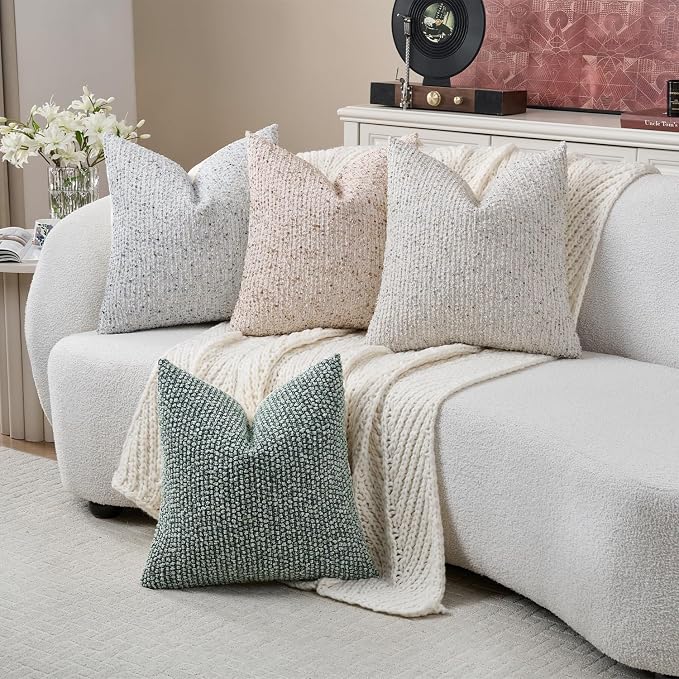 Striped Euro Sham Pillow Covers 26x26 Set of 2 Green Textured Boucle Chic - Image 7