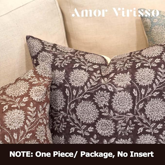 Amor Virisso Floral Pillow Covers 20x20 Throw Pillow Covers Vintage Block Print - Image 4