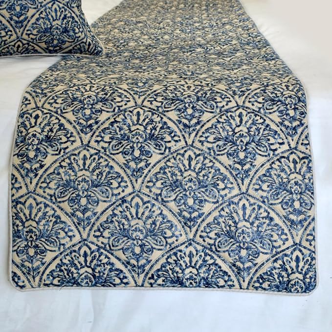 The HomeCentric King/Queen/Twin Blue Designer Queen 74"x18" Bed Runner - Image 6