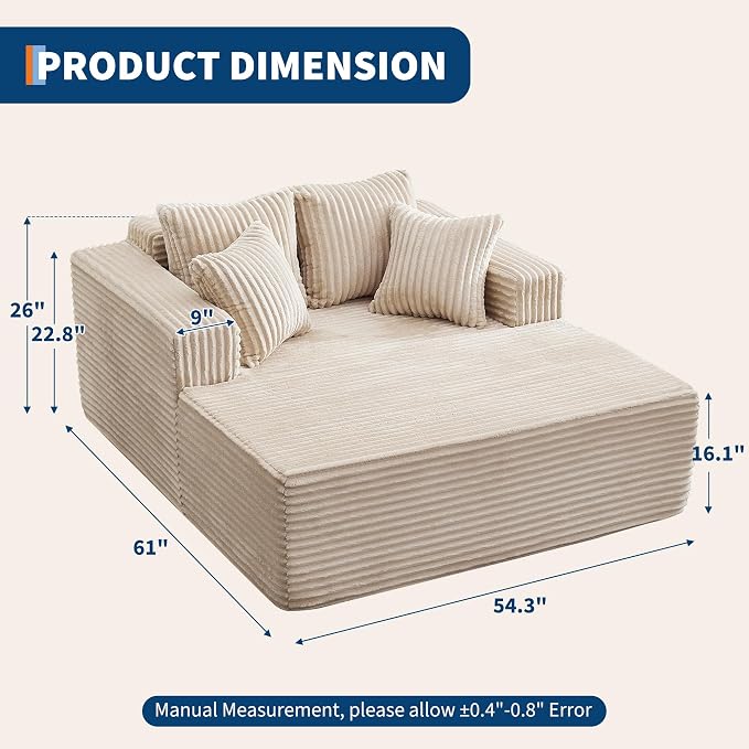 61" Oversized Chaise Lounge Chair Indoor, Boneless Couch Cloud Fluffy Chaise - Image 2