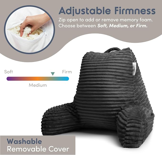 Nestl Reading Pillow with Shredded Memory Foam, Luxe Cut Plush Back Pillow - Image 4