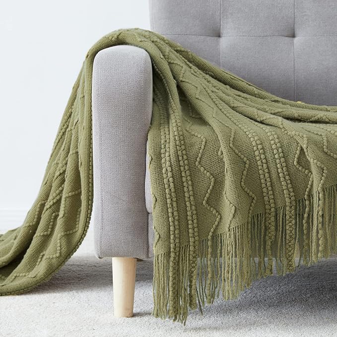 BOURINA Olive Throw Blanket 50x60 Inches Throw Textured Solid Soft Sofa Couch - Image 3